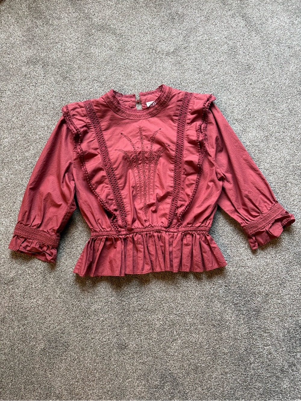 Sunday Best Dusty Rose Ruffled Crochet Peplum Blouse